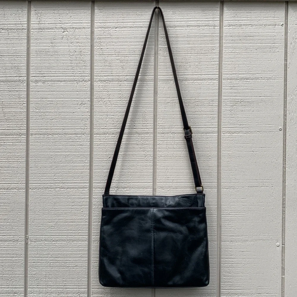 𝅺margot NEW YORK Black Leather and Old English Brass Hobo Bag